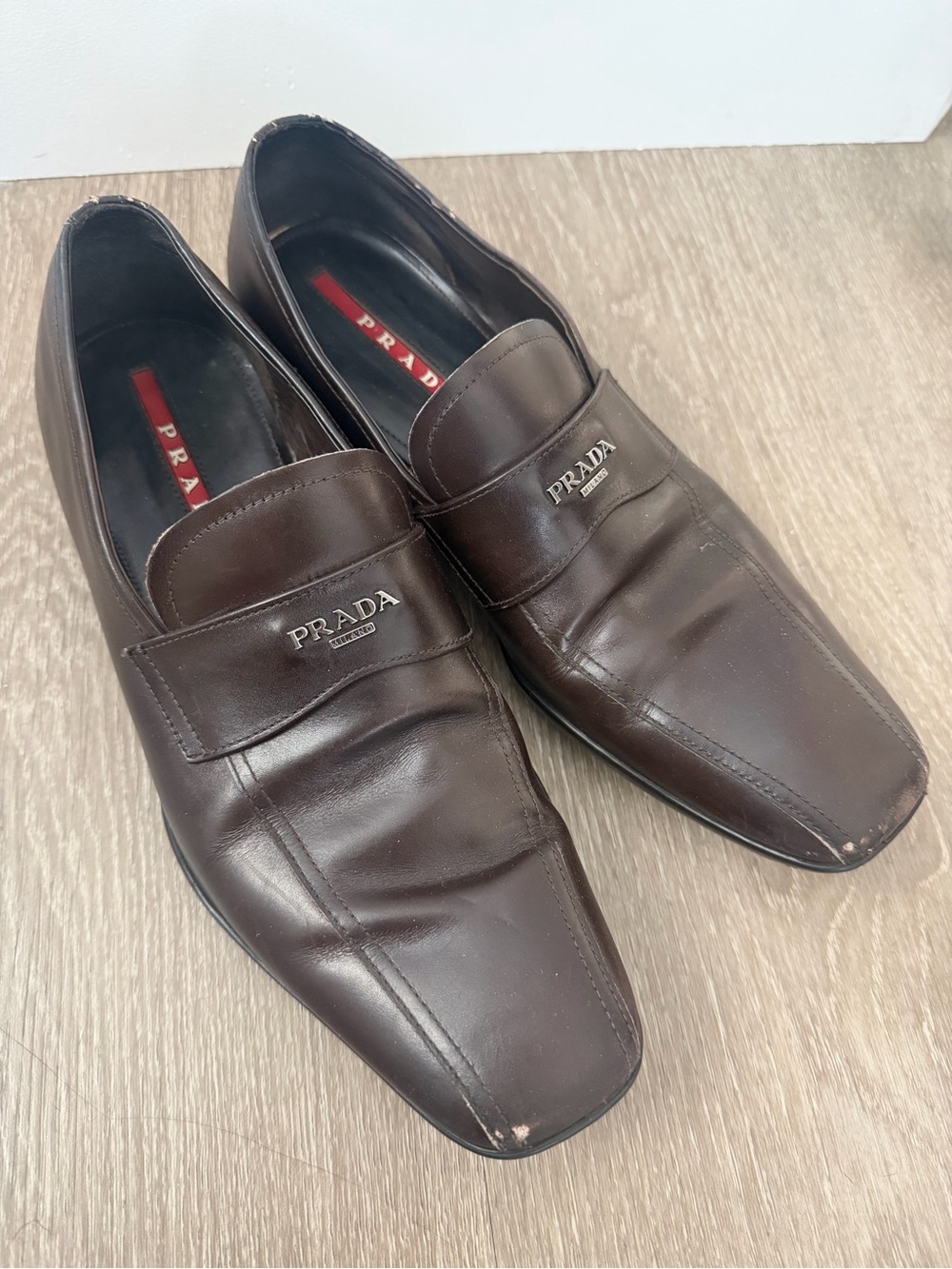 Prada Dark Brown Leather Slip-On Loafers